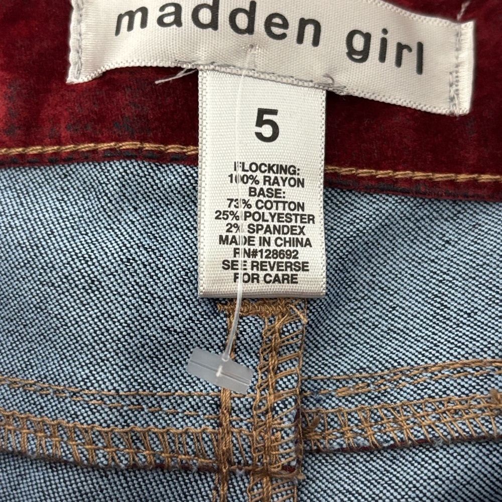 Y2K Grunge Madden Girl Red Crushed Velvet Bootcut Pants Western Edgy Glam Sz 5 - Picture 3 of 10